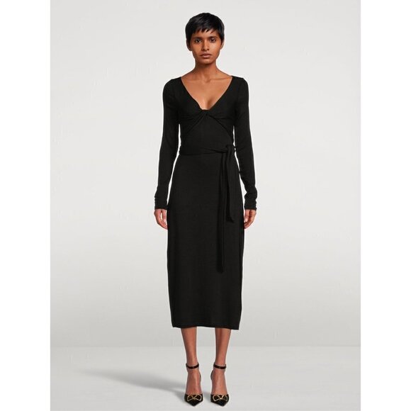 Vince Long Sleeve Wrap Midi Dress Black Womens Size Medium - Picture 13 of 13